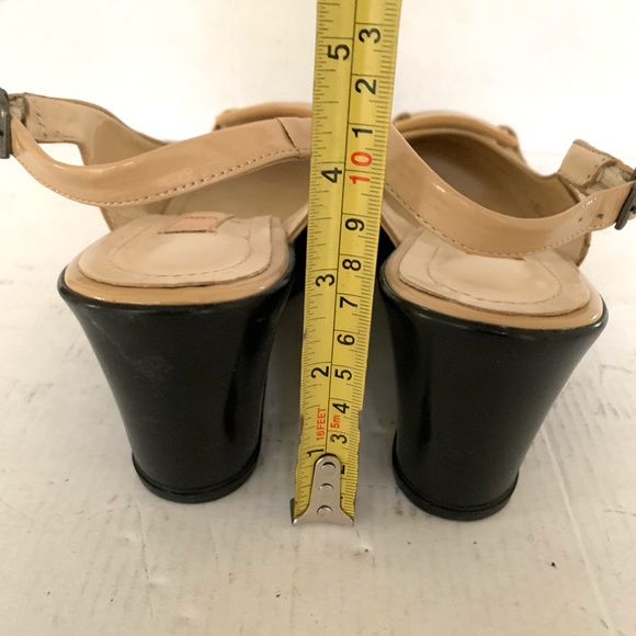 Natural tan patent leather slingback platform wedges buckle accent Eur 40 US 10 - Picture 7 of 13